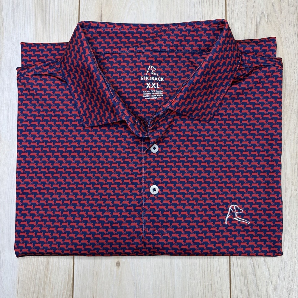 Rhoback Massachusetts State Performance Polo Mens 2XL Golf Shirt Navy Blue Red
